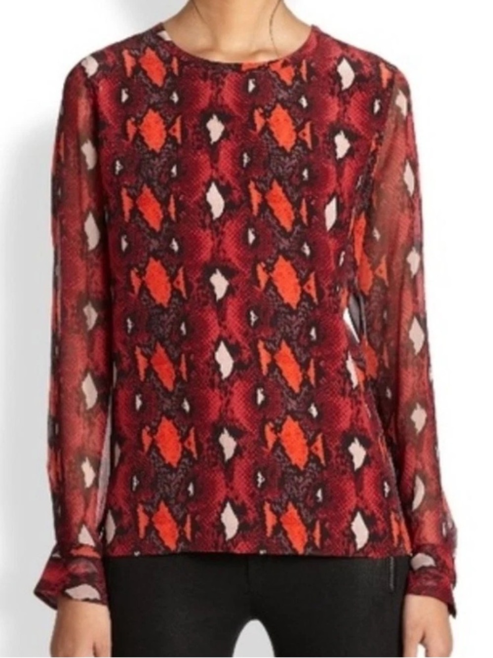 EQUIPMENT Femme Liam Red Snake Python Print 100% Silk Top Small